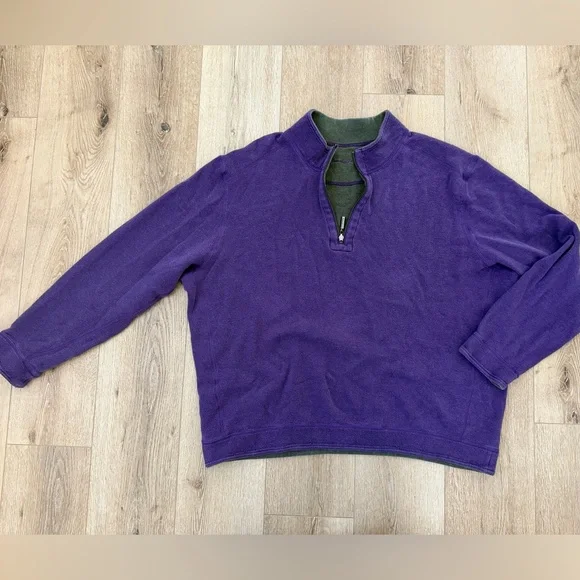 Tommy Bahama Reversible Purple and Gray 1/4 Zip Pullover - Picture 2 of 9